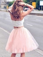 Bridelily ALine Tulle Sleeveless With Pleats Spaghetti Straps KneeLength Two Piece Dresses