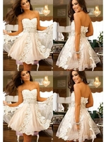 Bridelily ALine Tulle Sweetheart Sleeveless ShortMini With Applique Dresses