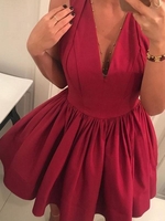 Bridelily ALine Vneck Satin With Ruched Sleeveless ShortMini Dresses