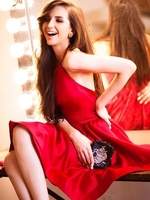 Bridelily ALine With Ruched Halter Satin Sleeveless ShortMini Dresses