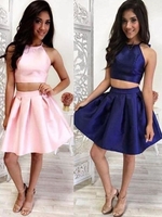 Bridelily ALine With Ruffles Halter Satin Sleeveless ShortMini Two Piece Dresses
