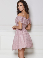 Bridelily ALine With Ruffles Lace OfftheShoulder Sleeveless ShortMini Dresses