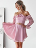Bridelily ALine With Ruffles OfftheShoulder Chiffon Long Sleeves ShortMini Dresses