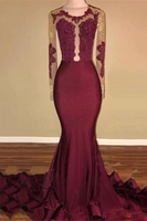 Bridelily Amazing Burgundy Gold Prom Dresses Sexy Open Back Mermaid Evening Gowns