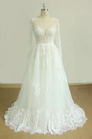 Bridelily Back Cutout Long Sleeve Tulle Aline Wedding Dress