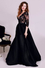 Bridelily Black Deep VNeck Lace Formal Occasion Dress Gorgeous ALine 34 Long Sleeve Evening Gown JT127