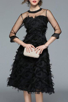 Bridelily Black Midi Dress Party Dress 34 Sleeve Vintage Midi Dresses