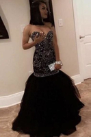 Bridelily Brilliant Sweetheart Beading Black Mermaid Prom Dresses