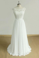 Bridelily Chic Cap Sleeve Lace Chiffon Aline Wedding Dress