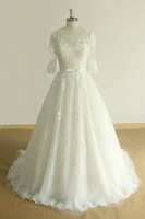 Bridelily Chic Laceup Appliques Tulle Aline Wedding Dress
