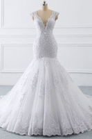 Bridelily Chic Vneck Appliques Mermaid Tulle Wedding Dress