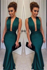Bridelily Dark Green Mermaid Prom Dresses 2019 Deep V Neck Long Sexy Evening Gowns