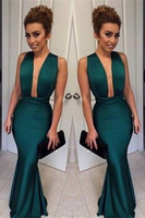 Bridelily Dark Green Mermaid Prom Dresses 2019 Deep V Neck Long Sexy Evening Gowns