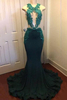 Bridelily Dark Green Sexy Mermaid Crystals Prom Dress Sparkling Appliques Open Back Real Evening Dress FB0325MQ0