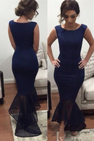 Bridelily Dark Navy Sexy Mermaid Evening Dress Cheap Simple Floor Length Formal Occasion Dress