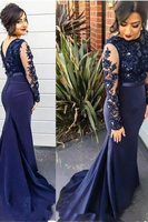 Bridelily Delicate Lace Appliques Beading Prom Dress 2019 Mermaid Long Sleeve BA2728