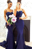 Bridelily Elegant Dark Navy Bridesmaid Dresses Spaghettis Straps Lace Prom Dresses