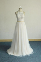 Bridelily Elegant Halter Lace Tulle Aline Wedding Dress
