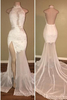 Bridelily Elegant Lace Backless Prom Dresses High Neck Backless Mermaid Evening Gowns