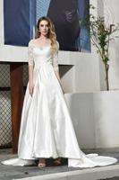 Bridelily Elegant Laceup ALine Applique Satin Wedding Dress