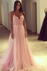 Bridelily Elegant Pink Aline Evening Gowns Spaghettis Straps Tulle Prom Dresses
