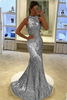 Bridelily Elegant Sequins Sleeveless Mermaid Long Prom Dress