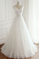 Bridelily Eyecatching Vneck Lace Aline Wedding Dress
