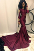Bridelily Gold Appliques Burgundy Mermaid Evening Dress High Neck Long Sleeves 2019 Prom Dresses qq0103