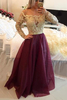 Bridelily Gold Burgundy LongSleeves LaceAppliques Aline Prom Dresses