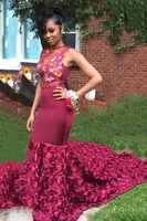 Bridelily Gorgeous Burgundy Mermaid Prom Dresses Sexy Evening Gowns with Flowers Skirt