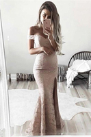 Bridelily Gorgeous OfftheShoulder Mermaid Lace Split Evening Dress
