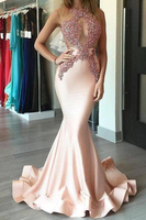 Bridelily Gorgeous Sleeveless Pink Appliques Mermaid Evening Dress PT003