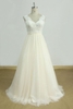 Bridelily Graceful Vneck Lace Tulle Aline Wedding Dress