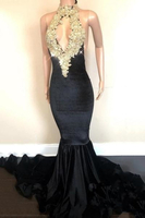 Bridelily Halter Backless Sparkling Sequins Prom Dresses Mermaid Beads Appliques Sexy Evening Gowns FB0333MQ0