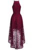 Bridelily Halter Sheath Asymmetrical Burgundy Lace Dresses