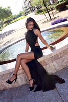 Bridelily High Neck Mermaid Black CutawaySides Backless SideSlit Sexy Prom Dresses