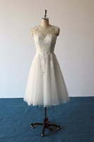 Bridelily Illusion Lace Tulle ALine Mini Wedding Dress