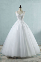 Bridelily Laceup Appliques Tulle Aline Wedding Dress