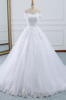 Bridelily Laceup Off Shoulder Appliques Tulle Wedding Dress