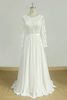 Bridelily Long Sleeve Aline Lace Chiffon Wedding Dress
