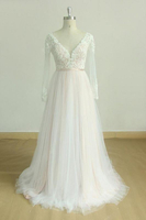 Bridelily Long Sleeve Lace Tulle Aline Wedding Dress
