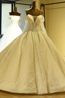 Bridelily Long Sleeve Laceup Tulle Ball Gown Wedding Dress
