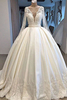 Bridelily Long Sleeve Vneck Ball Gown Satin Wedding Dress