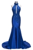 Bridelily Mermaid Floor Length Halter Keyhole Neckline Sequined Prom Dresses