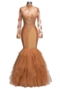 Bridelily Mermaid High Neck Long Appliques Sheer Prom Dresses
