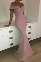 Bridelily Mermaid OfftheShoulder Sexy Long Plain Pink Prom Dresses
