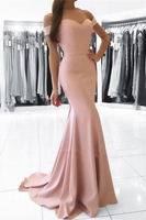Bridelily Mermaid Pink Off The Shoulder Formal Dress Simpe Elegant Long Evening Dress 2019 FB0082