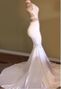 Bridelily Newest White Mermaid HighNeck Sleeveless Prom Dress