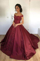 Bridelily OfftheShoulder Burgundy Lace Appliques BallGown Evening Dress