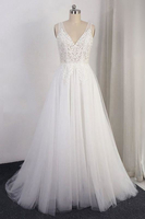 Bridelily Open Back Appliques Tulle Aline Wedding Dress